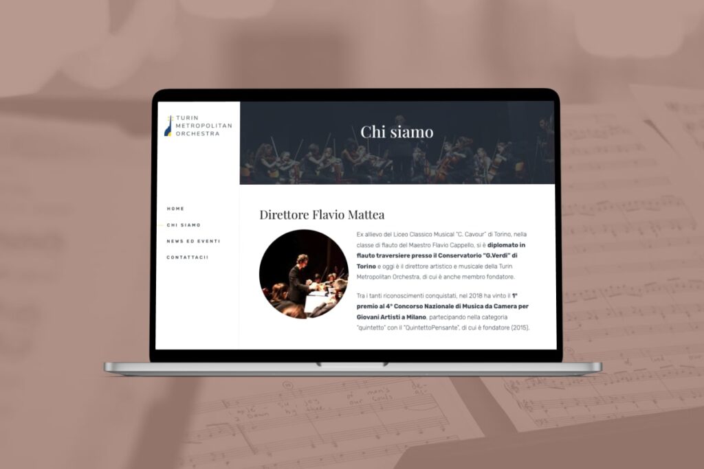 Screenshot della pagina "Chi siamo" del sito Turin Metropolitan Orchestra