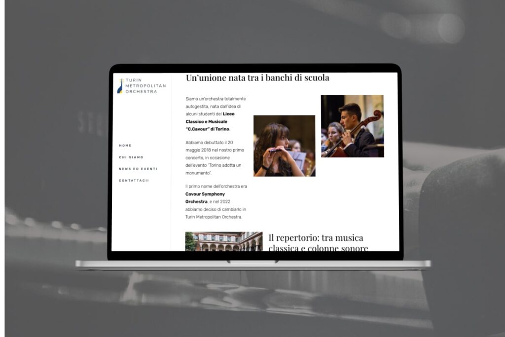 Screenshot della home page del sito Turin Metropolitan Orchestra